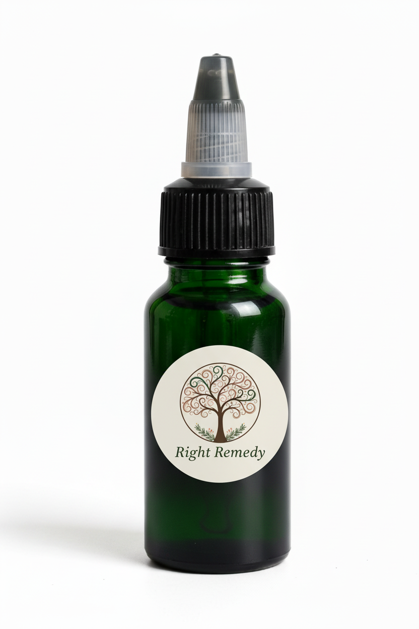 Right Remedy Hair Oil with Circular Logo Label